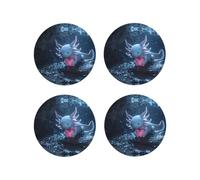 Set di 4 sottobicchieri rotondi in pelle, leggeri sottobicchieri Axolotl a forma di cuore, per scrivania, anti-scottature, per decorare la tavola dell'ufficio