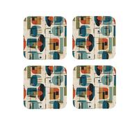 Set di 4 sottobicchieri rotondi in pelle moderni di metà secolo per bevande, assorbenti, tazze con supporto, resistenti al calore, sottobicchieri per tazze da caffè, per cucina e ufficio