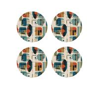 Set di 4 sottobicchieri rotondi in pelle moderni di metà secolo per bevande, assorbenti, tazze con supporto, resistenti al calore, sottobicchieri per tazze da caffè, per cucina e ufficio