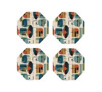 Set di 4 sottobicchieri rotondi in pelle moderni di metà secolo per bevande, assorbenti, tazze con supporto, resistenti al calore, sottobicchieri per tazze da caffè, per cucina e ufficio