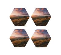 Set di 4 sottobicchieri rotondi in pelle Sunset Hill per bevande, assorbenti, con supporto, resistenti al calore, per cucina e ufficio