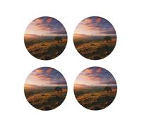Set di 4 sottobicchieri rotondi in pelle Sunset Hill per bevande, assorbenti, con supporto, resistenti al calore, per cucina e ufficio