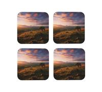 Set di 4 sottobicchieri rotondi in pelle Sunset Hill per bevande, assorbenti, con supporto, resistenti al calore, per cucina e ufficio