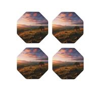 Set di 4 sottobicchieri rotondi in pelle Sunset Hill per bevande, assorbenti, con supporto, resistenti al calore, per cucina e ufficio