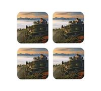 Set di 4 sottobicchieri rotondi in pelle Villa on The Top of The Hill per bevande, assorbenti, tazze con supporto, resistenti al calore, sottobicchieri per cucina e ufficio
