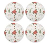 Set di 4 sottobicchieri rotondi in sughero con elementi natalizi color crema rosso verde per la decorazione della casa, grandi idee regalo