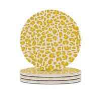 Set di 4 sottobicchieri rotondi per bevande, stampa leopardata gialla e rosa chiaro, in ceramica, assorbenti, per tavolini da caffè, adatti per tipi di tazze