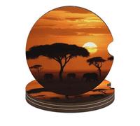Set di 4 sottobicchieri universali antiscivolo per auto, 6,6 cm, con scritta "Sunset African Savanna", set di accessori per interni dell'auto, unisex