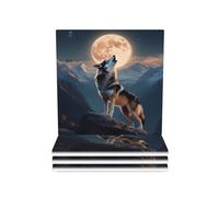 Set di 4 sottobicchieri Wolf Moon, protezione antiscivolo per tavolo, accessori per bar, regali di inaugurazione della casa, decorazioni per bar e cucina, 4 pollici