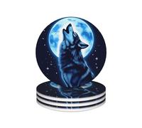 Set di 4 sottobicchieri Wolf Moon, protezione antiscivolo per tavolo, accessori per bar, regali di inaugurazione della casa, decorazioni per bar e cucina, 4 pollici