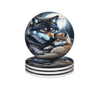 Set di 4 sottobicchieri Wolf Moon, protezione antiscivolo per tavolo, accessori per bar, regali di inaugurazione della casa, decorazioni per bar e cucina, 4 pollici