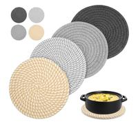 Set di 4 Sottopentola in Cotone a Filo, 18 cm/7 inch Sottopentola Cucina di Cotone, Tovagliette Rotonde, Presine da Cucina in Cotone, Sottobicchieri da Tavola, Sottopentola per Proteggere Il Tavolo
