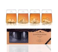 Set di 4 sparatutto da 6,5 cl - Borosilicato di alta qualità soffiato artigianalmente con le montagne in rilievo | Forma a tulipano | TOPOGRAPHIC (Tre Cime, Matterhorn, Monte Rosa, Tofane)