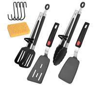 Set di 4 spatole in silicone, resistenti al calore, per pentole antiaderenti, con gancio nero e spugna in polpa di legno, adatte per pancake, filetti di pesce, hamburger (nero)