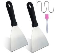 Set di 4 spatole Plancha, spatole da cucina, in acciaio inox con manico in plastica, per barbecue, cucina, cucina, pulizia, bordo increspato e lavabile in lavastoviglie