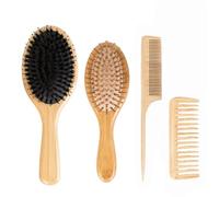 Set di 4 spazzole per capelli e pettini, per donne e uomini, spazzola con setole di cinghiale, 100% bambù, spazzola districante, ideale su tutti i capelli per la famiglia