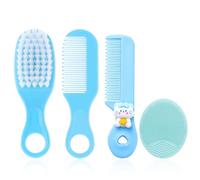 Set di 4 spazzole per capelli per bambini, spazzola per massaggio, set di pettini, spazzola per la cura del silicone, pettine per bambini, spazzola per capelli morbidi per bambini e neonati (blu)