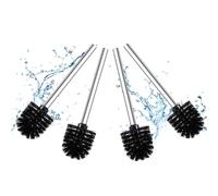 Set di 4 spazzole per WC con diametro di 6,5 cm, colore nero, scopino per WC con manico in acciaio inox, testine rimovibili, spazzola per WC in acciaio inox
