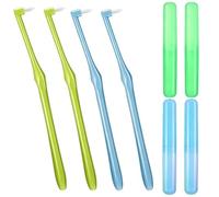 Set di 4 spazzolini singoli trapuntati con custodie abbinate al colore - Spazzolini interdentali verdi e blu per rimuovere le macchie dei denti, ideale per parentesi graffe, protesi dentarie e cura