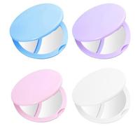 Set di 4 Specchietti da Borsetta a Doppia Faccia in Colori Tenui Azzurro, Viola Chiaro, Bianco, Rosa, Specchio Portatile Compatto, Ideale per Uso Quotidiano e Viaggio