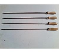 SET DI 4 SPIEDI IN ACCIAIO INOX LUNGHI 76 CM.CIRCA CON MANICO IN LEGNO DA 140 MM