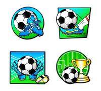 Set di 4 spille da calcio smaltate per donne e uomini, spille sportive, gioielli - scarpe da calcio, fischietto, trofeo, borsa piccola 3 cm, accessori per vestiti, accessori per abiti, regalo leggero