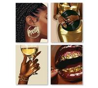 Set di 4 stampe artistiche da parete alla moda, senza cornice, donne nere alla moda, immagini estetiche alla moda per camera da letto, casa, soggiorno, 28 x 35,6 cm