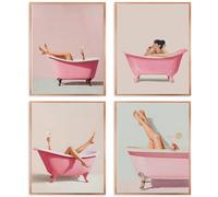 Set di 4 stampe artistiche da parete per bagno rosa senza cornice, decorazione per il bagno delle ragazze, alla moda Martini cocktail rosa vasca da bagno ragazza estetica decorazione da parete per