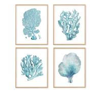 Set di 4 stampe artistiche da parete senza cornice con corallo costiero, poster e stampe per la decorazione della casa, decorazione per la casa, oceano, turchese, blu, corallo, 50,8 x 71,1 cm