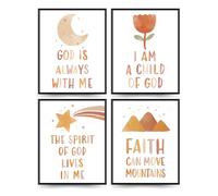 Set di 4 stampe artistiche da parete senza cornice con versi biblici per bambini, stampa cristiana, bambino di Dio, decorazione ispiratrice per cameretta dei bambini, decorazione per la cameretta dei
