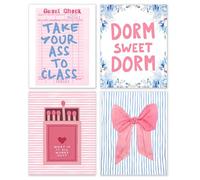 Set di 4 stampe artistiche da parete senza cornice, decorazione da parete alla moda, stampa artistica da parete alla moda, rosa e blu, poster per ragazze, per dormitorio universitario, 40,6 x 61 cm