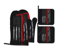 Set di 4 stampe da cucina VVXBHGR Firefighter Axe Red Line Flag Print con fodera morbida e isolamento spesso per cucina e barbecue all'aperto