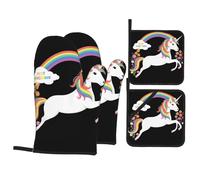 Set di 4 stampe VVXBHGR Unicorns across the rainbow con fodera morbida e isolamento spesso per cucina e barbecue all'aperto