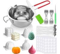 Set di 4 stampi per candele fai da te, in silicone 3D, per versare, casseruola e 100 stoppini per candele, 100 candele, 2 porta stoppini, 1 spatula per kit per candele