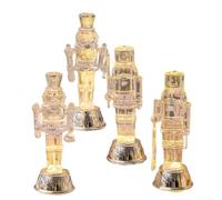 Set di 4 statuine schiaccianoci a LED in PVC trasparente con luci a incandescenza calde, progettate per composizioni festive su tavoli e mensole