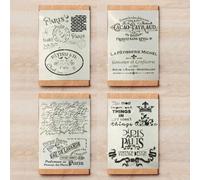 Set di 4 stencil da disegno, formato A4, 29 x 21 cm, stile vintage, con parole francesi di Parigi, per dipingere su legno, parete, tessuto, roccia, pavimento, piastrelle, decorazioni artistiche per la