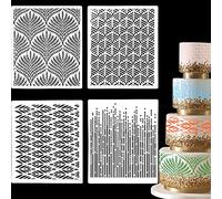 Set di 4 stencil decorativi per torte e biscotti, motivo floreale, riutilizzabili, in pizzo cavo, strumento di pasticceria, per dolci