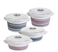 Set di 4 stoviglie per microonde con coperchio, valvola di controllo del vapore e maniglia, 2 pezzi V = 1 l, 2 pezzi V = 1.5 l, rosa pastello. In plastica alimentare, prodotta nell'Unione Europea
