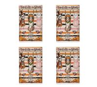 Set di 4 strofinacci da cucina a forma di cane pastore australiano per Halloween, divertenti strofinacci con stampa di scheletri spaventosi e fantasmi ad asciugatura rapida, regalo spettrale per