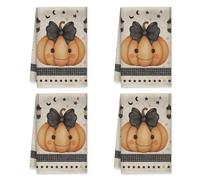 Set di 4 strofinacci da cucina a forma di zucca di Halloween, fantasiosi con fiocchi e stelle arancioni, per asciugare piatti, cottage, cucina, decorazione, 40,6 x 61 cm (4 pezzi)
