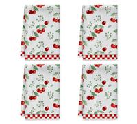 Set di 4 strofinacci da cucina con ciliegie e foglie rustiche estive e bacche rosse per asciugare le mani, riutilizzabili, per lavello da cucina, piano di lavoro, piano cottura, lavastoviglie, 40 x 61