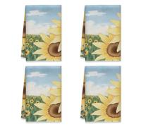 Set di 4 strofinacci da cucina con girasole, estate, natura, cielo, campo, estate, giallo, asciugacapelli, riutilizzabili, decorazione per cucina, 40,6 x 61 cm