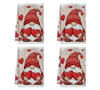Set di 4 strofinacci da cucina con gnomo, con cuori fantasiosi, regalo di San Valentino, in microfibra, ad asciugatura rapida, per asciugare la cucina, uso quotidiano, 40,6 x 61 cm