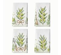 Set di 4 strofinacci da cucina con olive, con foglie naturali rustiche, in microfibra, ad asciugatura rapida, per la pulizia degli oggetti essenziali per la casa, 40,6 x 61 cm