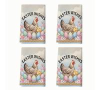 Set di 4 strofinacci da cucina con pulcino primaverile, uova di Pasqua, pastello, assorbenti, morbidi, strofinacci per asciugare i piatti, decorazione per la cucina, 40,6 x 61 cm