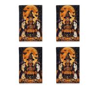 Set di 4 strofinacci da cucina in alpaca per Halloween, stampa vintage con calderone e strega, ad asciugatura rapida, regalo spaventoso per l'inaugurazione della casa, per cucina, bagno