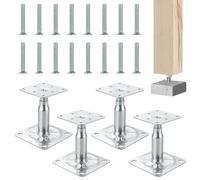 Set di 4 supporti per pali regolabili in altezza, zincati, 100 - 130 mm, filettatura regolabile in altezza, M36 mm, zincati, piedini di supporto regolabili in altezza, base di cemento, da avvitare