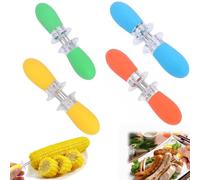 Set di 4 supporti per pannocchie con spiedini in acciaio inox, 10 cm | Per barbecue e barbecue, spiedini in metallo robusti, manico ergonomico, adatto per salsicce, multicolore