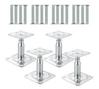 Set di 4 supporti regolabili in altezza 100 - 150 mm, piedini in acciaio zincato con viti, mensola inferiore regolabile per tettoie, terrazze, recinzioni, gazebo, lavori di costruzione