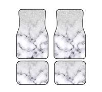 Set di 4 tappetini per auto con effetto marmo sfumato, glitter bianco argento - Adatti per tappetini per auto, SUV e camion | Lavabili in lavatrice